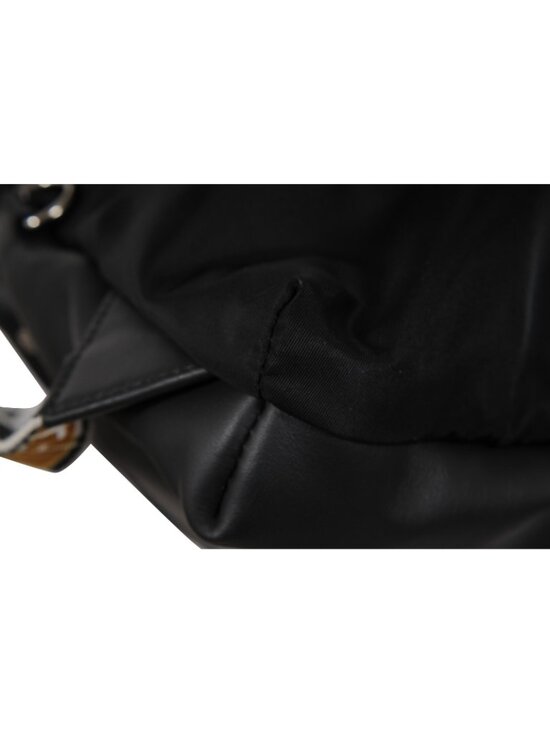 Fendi Nylon Vitello Backpack Black Leather Drawstring Logo Yellow White Straps main image 4